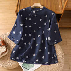 批发2025夏季新品棉麻绣花法式文艺复古波点<b class='q'>衬衫</b>