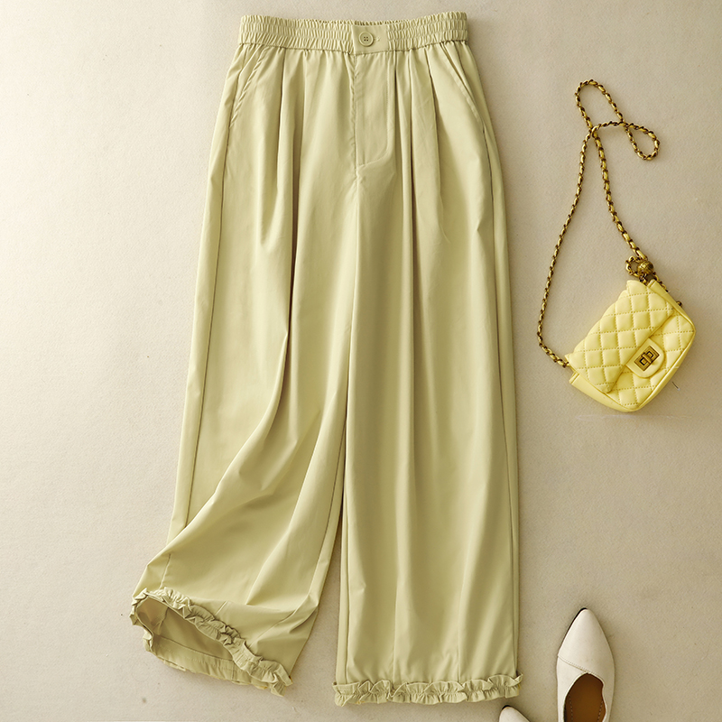 디자인 센스 프릴 정장 와이드 레깅스 바지 2025 여름 새로운 유럽 상품 여성 의류 스트레이트 9 포인트 캐주얼 바지 트렌디