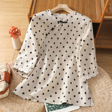 批发波点<b class='q'>衬衫</b>女2025夏季新款中式盘扣复古宽松透气短袖上衣