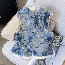 批发实拍新中式重工缎面提花刺绣<b class='q'>唐装</b>气质立领盘扣改良<b class='q'>汉服</b>马甲背心