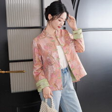 批发实拍新中式新款重工缎面提花盘扣立领长袖国风改良<b class='q'>唐装</b><b class='q'>汉服</b>上衣