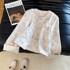 批发实拍新中式新款提花<b class='q'>汉服</b>圆领改良盘扣开衫<b class='q'>唐装</b>民族风显瘦长袖上衣