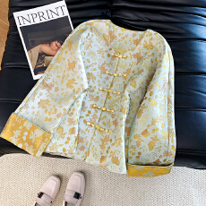 批发实拍新中式百搭汉服小圆领盘扣重工提花改良复古气质上衣秋款外套