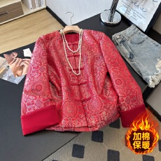 批发实拍新中式民族风唐装加棉重工刺绣提花织锦复古长袖拼接棉服外套