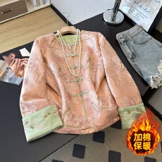 批发实拍新中式中国风汉服加棉重工刺绣提花织锦复古长袖拼接棉服外套