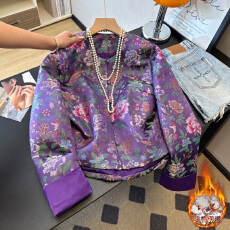 批发实拍新中式唐装中国风夹棉重工刺绣提花织锦复古长袖拼接棉服外套