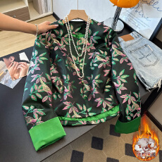 批发实拍新中式古典汉服加棉重工刺绣提花织锦复古长袖拼接棉服外套