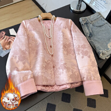 批发实拍新中式汉服夹棉加厚提花卷边缎面提花盘扣长袖民族风上衣外套