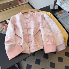 批发实拍新中式春款立领<b class='q'>唐装</b>改良盘扣重工缎面提花女长袖<b class='q'>汉服</b>上衣外套