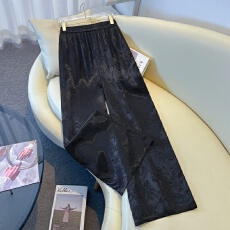 批发实拍新中式春季新款人丝面料民族风重工提花显瘦淑女阔腿直筒长裤