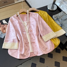 批发实拍新中式新款改良圆领提花刺绣盘扣中袖上衣搭配复古吊带两件套