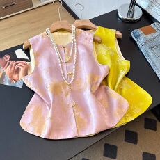 批发实拍新中圆领式古典复古盘扣缎面提花民族风上衣马甲改良汉服外套