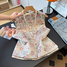 批发实拍新中式新款古典汉服小圆领盘扣上衣刺绣改良织锦中国风马外套