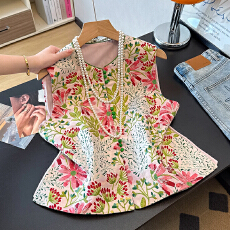 批发实拍新中式古典国潮小圆领盘扣提花织锦刺绣汉服民族风马甲女上衣