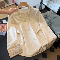 批发实拍新中式复古圆领斜襟盘扣重工提花刺绣国风圆弧下摆长袖女上衣