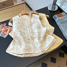 批发实拍新中式国潮小圆领重工立体刺绣提花改良盘扣坎肩<b class='q'>中国风</b>小外套