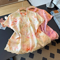 批发实拍新中式古风开衫改良薄款立领重工提花刺绣复古汉服短袖上衣
