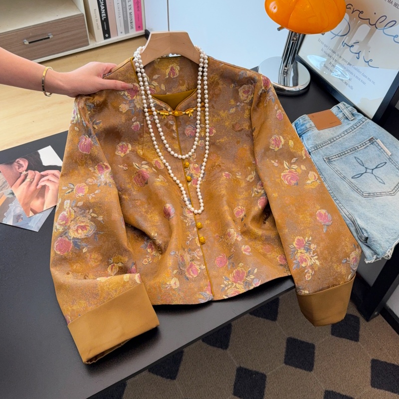 RY9290# 实拍新中式秋季唐装汉服盘扣重工提花新款小圆领气质古典长袖外套