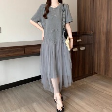 批发2026<b class='q'>新款</b>韩版学院甜美减龄网纱拼接t恤裙夏季<b class='q'>孕妇</b><b class='q'>休闲</b>显瘦连衣裙