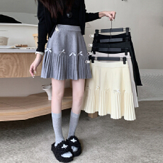 批发孕妇装秋冬新款蝴蝶结针织半身裙春秋季外穿高腰显瘦百褶裙短裙子