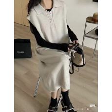 批发新款现货Polo领针织<b class='q'>连衣裙</b>孕妇秋季中长款宽松无袖背心裙