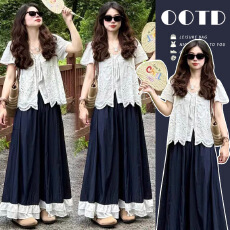 批发现2026新款孕妇整套超火夏装森系气质镂空别致小衫<b class='q'>阔腿裤</b>穿搭套装