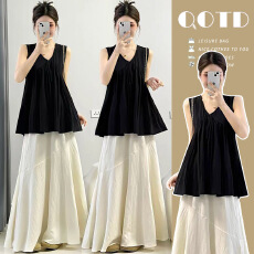 批发现2026<b class='q'>孕妇</b><b class='q'>夏</b>穿搭大码胖mm无袖上衣高腰半身裙韩系气质<b class='q'>时尚</b>套装裙