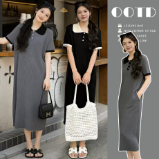 实拍现-孕妇休闲时尚短袖中长款连衣裙女2026夏季新款PoLo领宽松