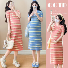 批发<b class='q'>实拍</b>现-<b class='q'>孕妇装</b>2026夏季 网红新款韩版时尚宽松显瘦条纹镂空连衣裙