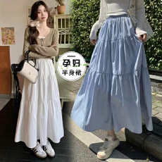 批发现 孕妇甜美减龄时尚半身裙2026秋季新款百搭显瘦层次感a字长裙女