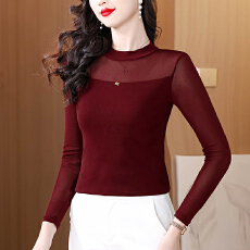 批发2026春秋妈妈装<b class='q'>网纱</b>蕾丝打底衫手工钉珠女时尚洋气内搭上衣