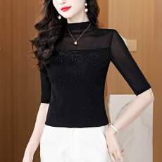 批发2026夏季新品重工烫钻修身显瘦洋气网纱蕾丝打底衫上衣