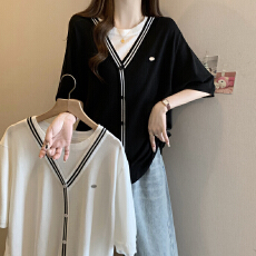 批发实拍 <b class='q'>大码</b>女装夏季新款2026针织上衣胖mm妹妹遮肚子宽松百搭T恤衫