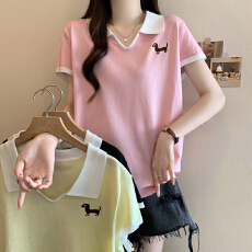 批发实拍 <b class='q'>大码</b>女装设计感针织上衣polo衫女夏季新款2026胖mm宽松T恤衫