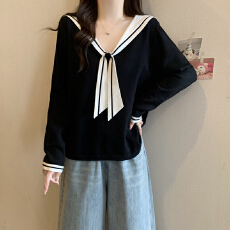 批发<b class='q'>大码</b>女装秋冬新款海军领针织上衣微胖穿搭宽松百搭长袖遮肉套头衫