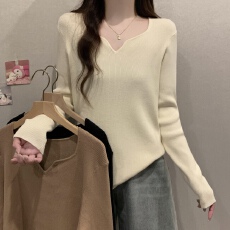 批发大码女装简约V领针织打底衫胖mm显瘦秋冬百搭基础款内搭毛衣上衣