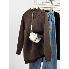 批发微胖大码女装秋冬新款2025韩版<b class='q'>中长款</b><b class='q'>针织衫</b>胖妹妹mm高领毛衣上衣