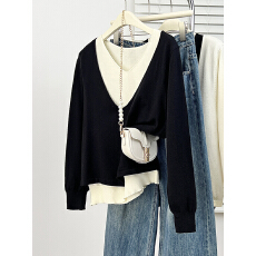 批发大码女装<b class='q'>秋</b>冬新款2025针织打底衫韩版胖妹妹mm假两件百搭毛衣上衣