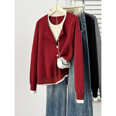 批发大码<b class='q'>女装</b>春秋新款2026年针织衫假两件上衣胖mm宽松开衫小<b class='q'>外套</b>毛衣