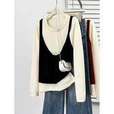 批发2026年大码女装韩版吊带假两件显瘦针织衫胖mm宽松遮肚子毛衣上衣