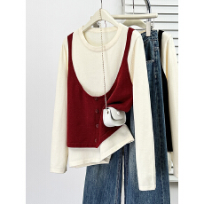 批发2026年大码女装韩版吊带假两件显瘦针织衫胖mm<b class='q'>宽松</b>遮肚子毛衣上衣