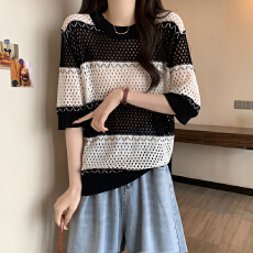 批发2026年大码<b class='q'>女</b>装夏季新款胖妹妹镂空针织空调衫上衣胖mm防晒衣T恤