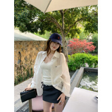 批发Hhyii 小海鸥白色防晒衬衫外套<b class='q'>女</b>夏季<b class='q'>新款</b>气质慵懒风法式宽松上衣