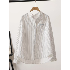 批发韩系简约<b class='q'>刺绣</b>白色条纹<b class='q'>衬衫</b>女2026新款长袖宽松显瘦设计感<b class='q'>衬衣</b>外穿