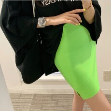 批发现货 防走光<b class='q'>荧光</b>绿色修身显瘦高腰紧身包臀半身裙短裙3色
