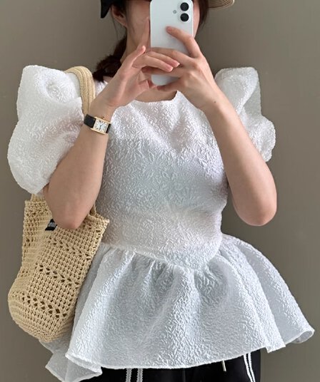 있음 선적 백리스 레이스업 거품 소매 치마 진자 셔츠 맨위