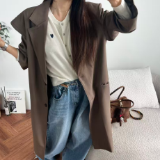 批发通勤纯色大衣外套宽松休闲<b class='q'>长款</b><b class='q'>西装</b> <b class='q'>女</b>