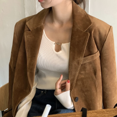 批发已出货     复古西装单排扣宽松长袖夹克外套 女