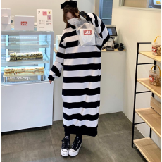 批发已出货  INS网红条纹加绒卫衣裙