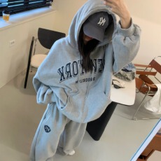 批发已出货  加绒松慵懒风时尚字母印花卫衣<b class='q'>套装</b>女冬  2件套